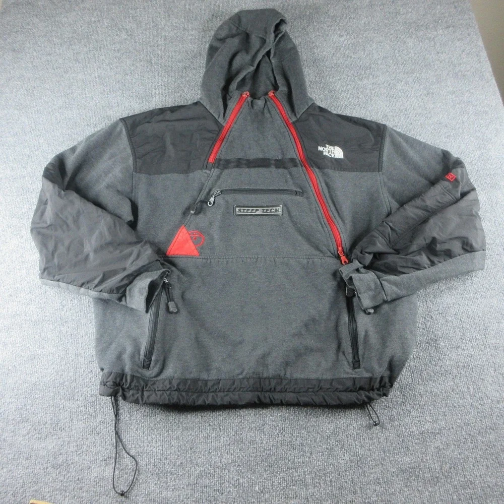 Vintage The North Face Jacket Mens XL Gray Steep Tech Hooded Fleece Ski 90s